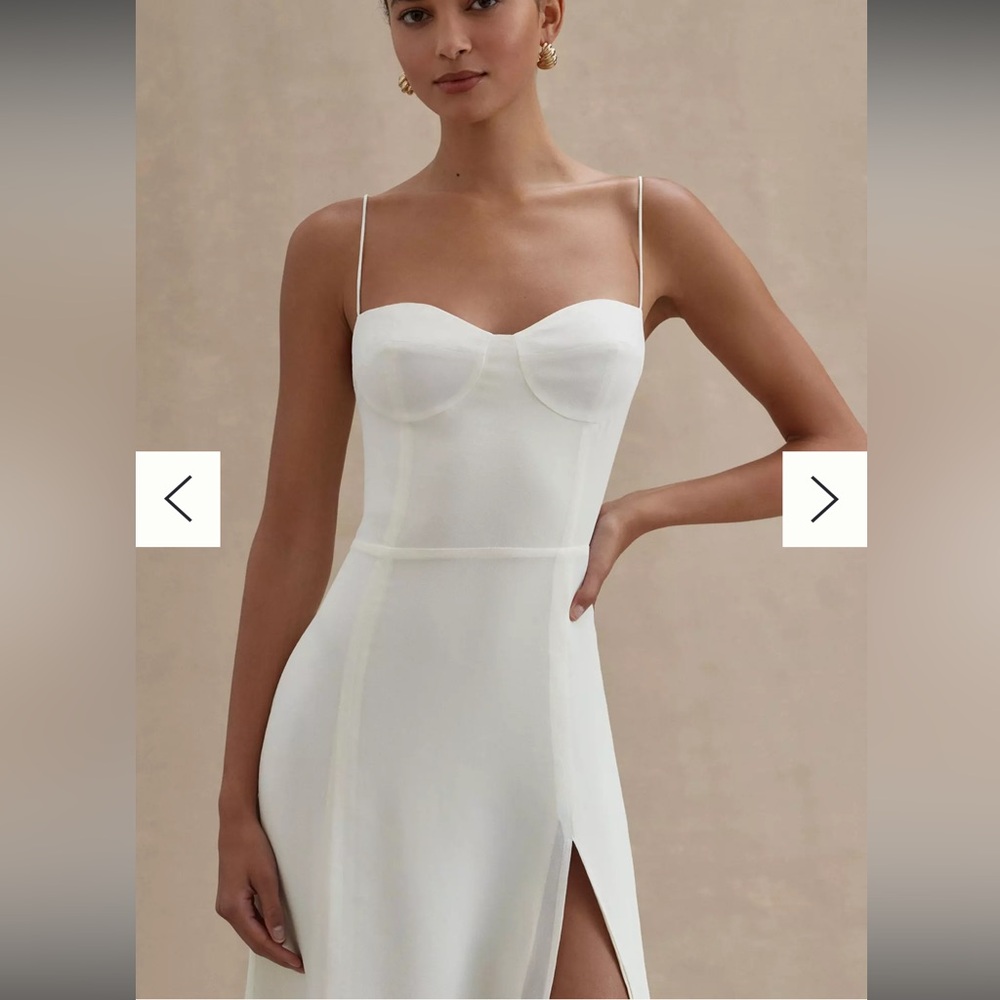 Reformation White Juliette Dress Slip High Slit Bridal Resort Cocktail 4 - Picture 2 of 12